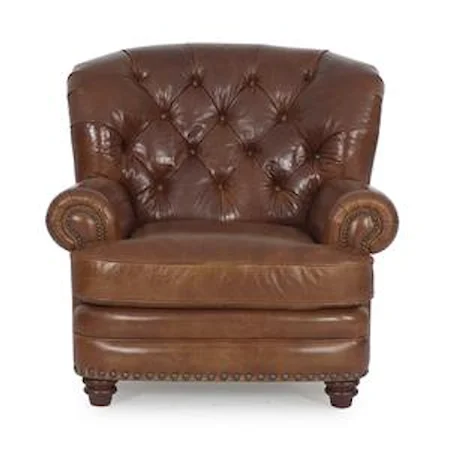 Traditional Leather Rolled Arm Club Chair with Nail Head Trim
